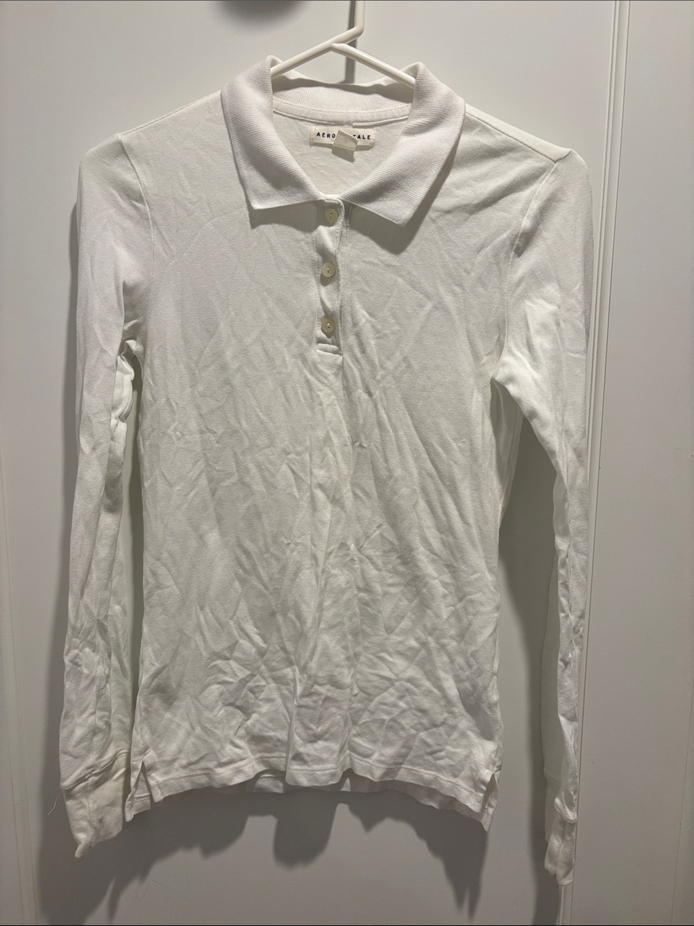Aeropostale White Long-Sleeve Polo Top
